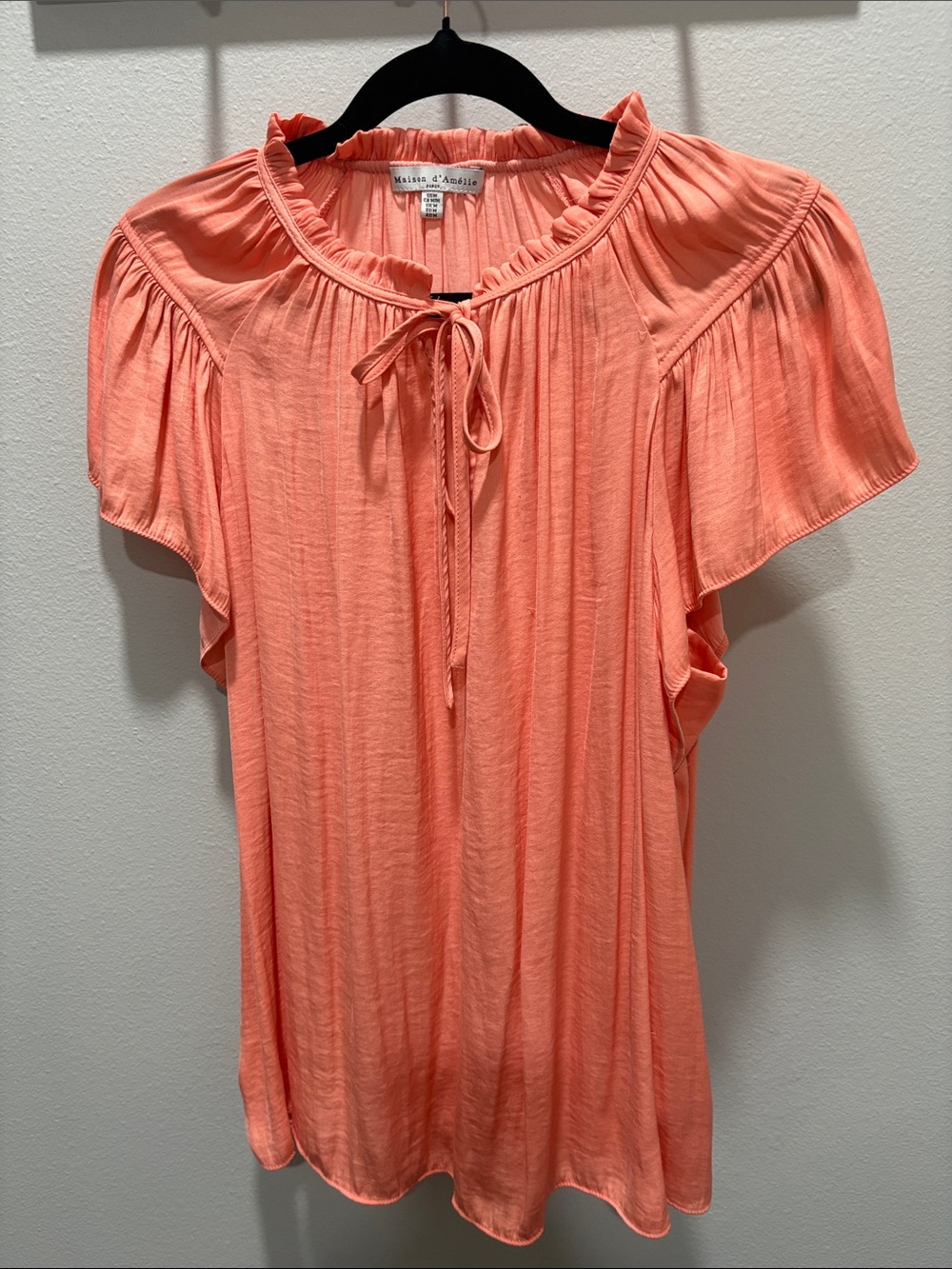 Maison d’Annabel Coral Tie-Neck Flutter Sleeve Blouse